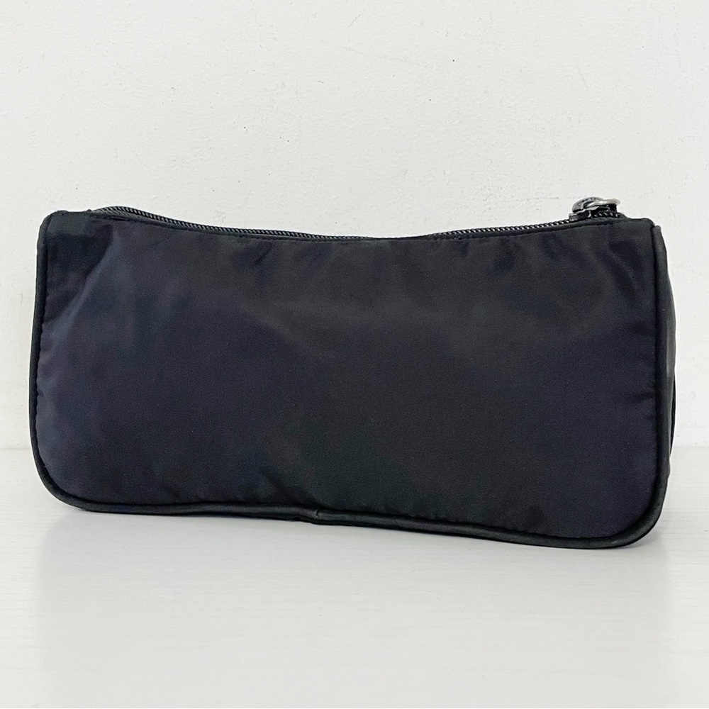 Prada black Tessuto nylon triangle logo semi formed travel cosmetic zip pouch - Picture 3 of 11